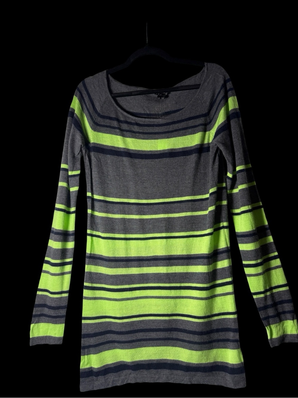 Theory Cashmere Gray Sweater with Neon Green and Black Stripes